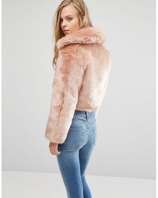 Miss Selfridge Blush Faux Fur Jacket in Pink | Lyst