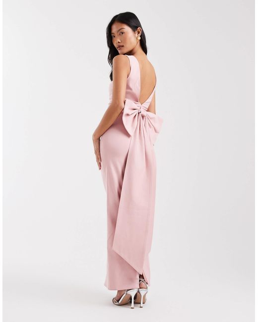 TFNC London Bridesmaid Bengaline Maxi Dress With Detachable Bow Back in  Pink | Lyst