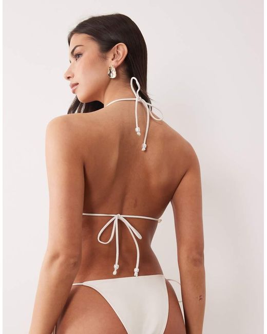 South Beach Natural Triangle Bikini Top With Shell Detail