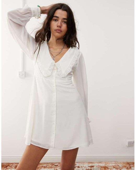 Reclaimed (vintage) Mini-Jurk Met Lange Mouwen En Kraag in het White