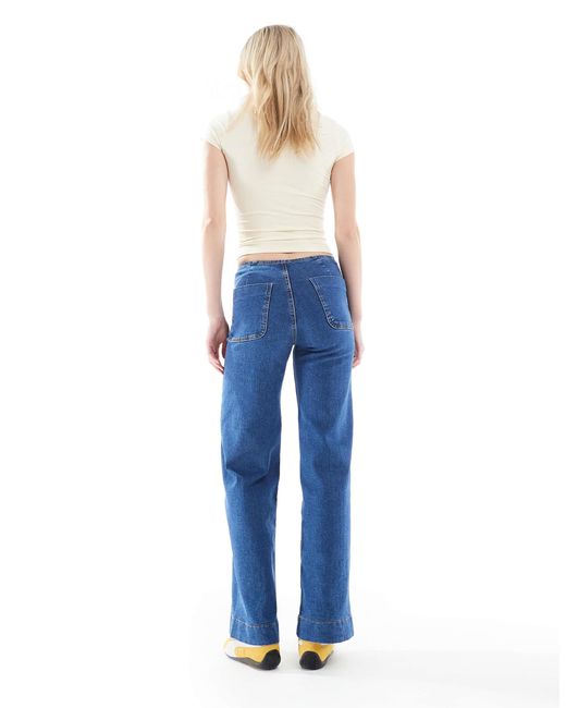 Stradivarius Blue Tall D77 Straight Leg Jean With Button Detail