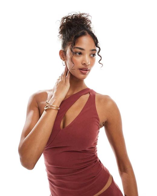 Bershka White One Shoulder Cut Out Top Co-ord