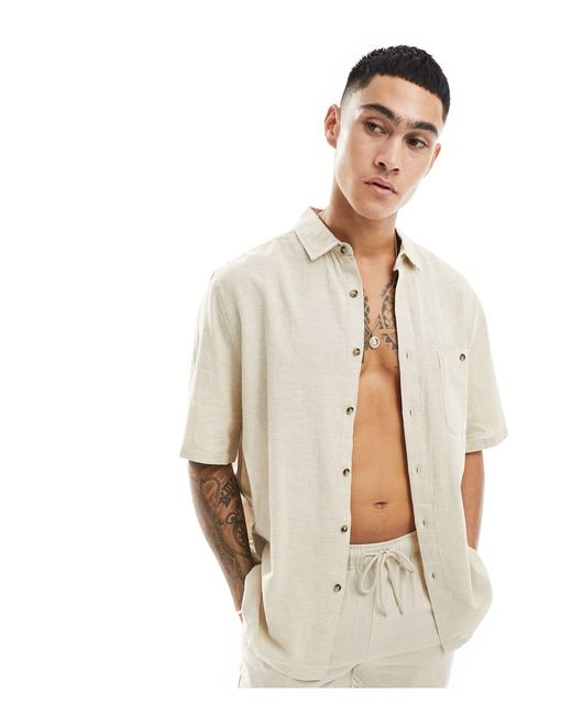 ASOS White Relaxed Linen Blend Shirt With Square Collar for men