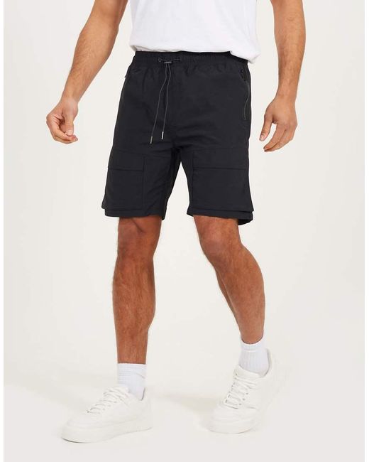 Brave Soul Blue Cotton Utility Elasticated Waist Shorts for men