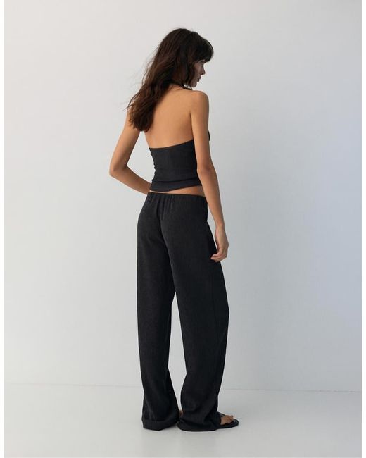 Pull&Bear Blue Crepe Straight-Leg Trousers