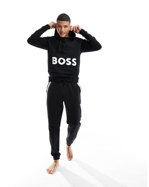 Boss - bodywear - sweat-shirt à capuche et logo imprimé Boss pour homme en coloris Black