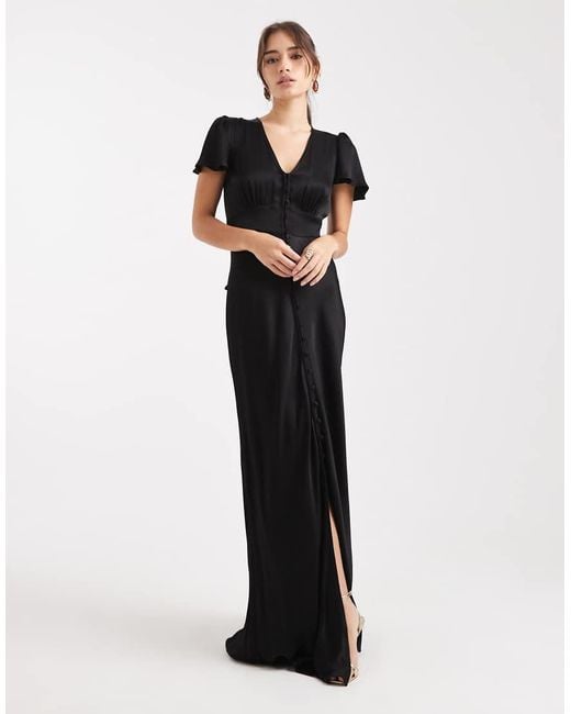 Maids To Measure White Bridesmaid Cap Sleeve Button Front Maxi Dress
