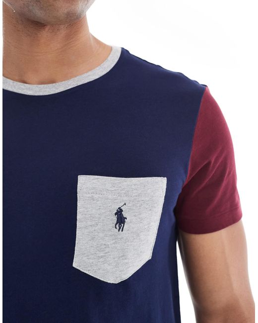 Polo Ralph Lauren Blue Icon Logo Pocket Colourblock T-shirt Custom Fit for men