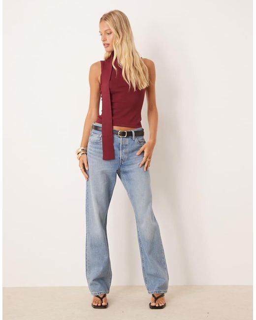 Top Burdeos Sin Mangas Con Cuello Alto Con Fular De Punto De -Rojo Pretty Lavish de color Red