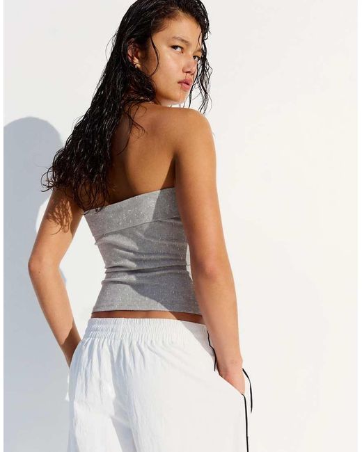Bershka White Glitter Bandeau Top