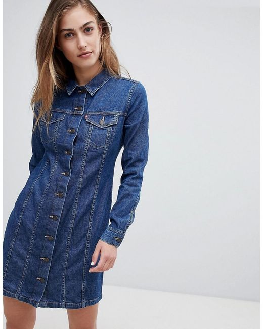 Levi's Blue Langrmliges Jeanskleid im Westernstil mit durchgehender Knopfleiste