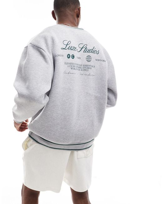 ASOS Gray Boxy Oversized V Neck Sweatshirt With Luxe Studios Print for men