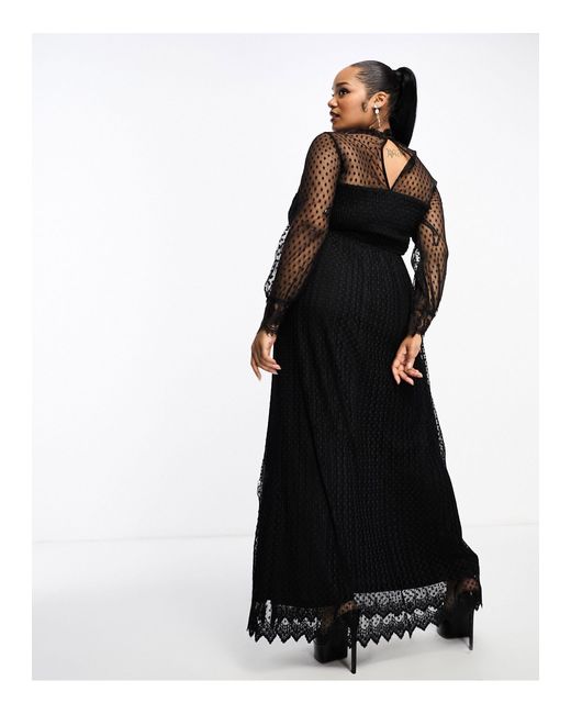Tfnc Plus Black High Neck Maxi Dress With Lace Detail