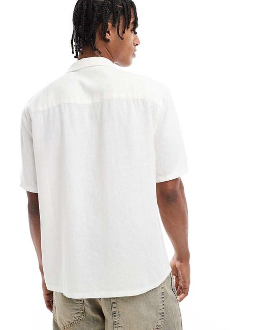 Camicia Squadrata Effetto Lino Bianco Sporco Con Doppia Tasca di New Look in Natural da Uomo