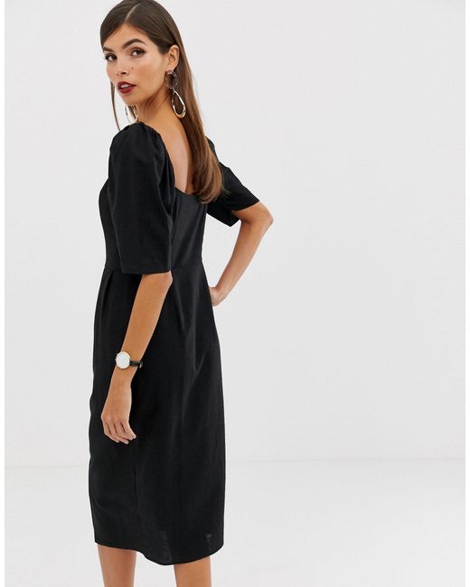 asos black linen dress