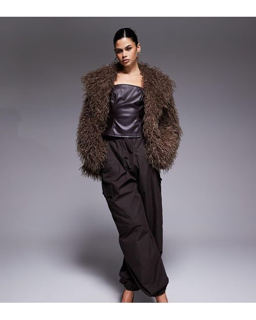 The Frolic Gray Exclusive Faux Mongolian Fur Oversized Collar Coat
