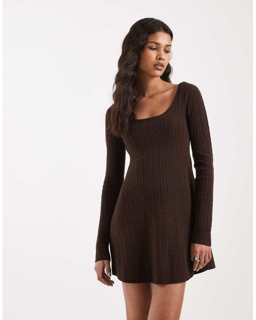 Hollister Brown Tie Back Babydoll Sweater Mini Dress