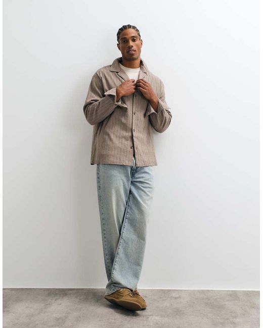 ASOS Natural Relaxed Deep Revere Textured Shirt for men
