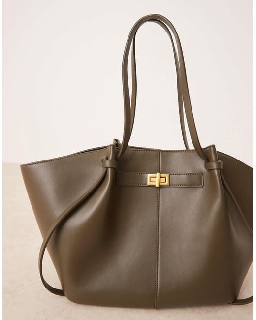 Gina Tricot Natural Faux Leather Medium Tote Bag With Strap And Clutch Detail