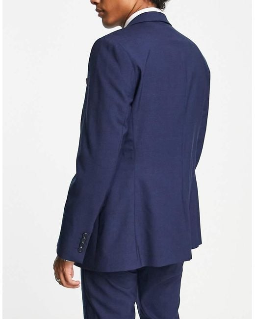 Noak Blue Premium Wool-Rich Skinny Suit Jacket for men