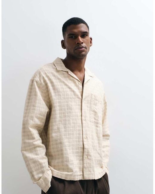 ASOS White Boxy Oversized Check Revere Shirt for men