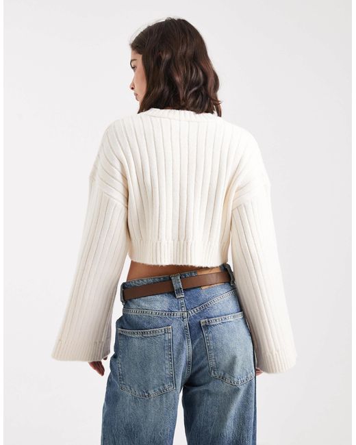 ASOS White – breit gerippter strickpullover mit kurzem schnitt
