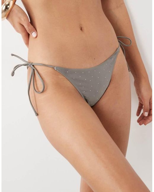 Mango Natural Hotfix Embellished Tie Side Bikini Bottom