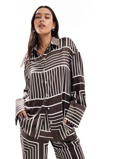 4th & Reckless Brown Satin Wide Cuff Button Front Shirt Co-ord