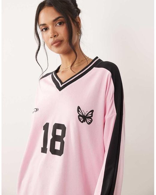 Kaiia Pink Oversized Long Sleeve Football Jersey