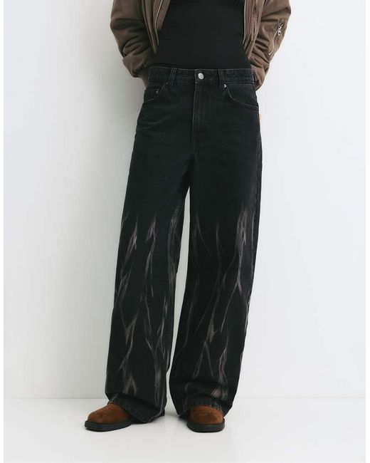 Pull&Bear Black Super baggy Jeans With Flames