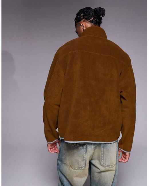 ASOS Brown Relaxed Funnel Neck Fleece Sweatshirt With Quarter Snap for men