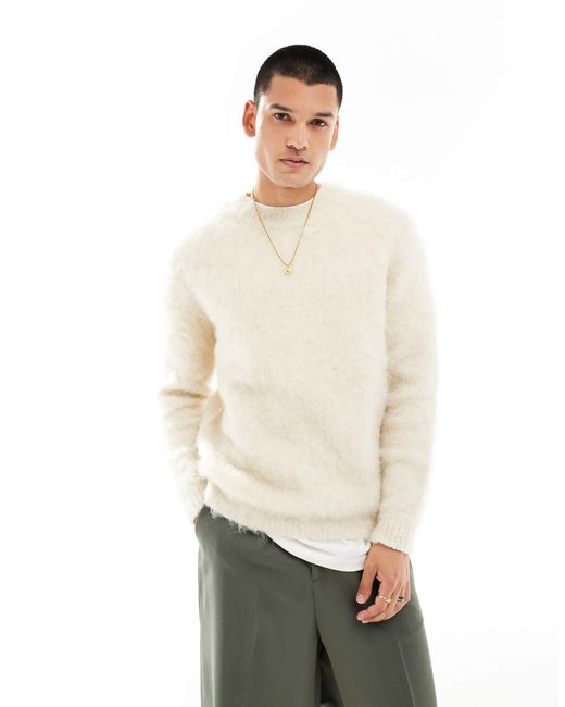 ASOS Knitted Fluffy Jumper in White for Men Lyst
