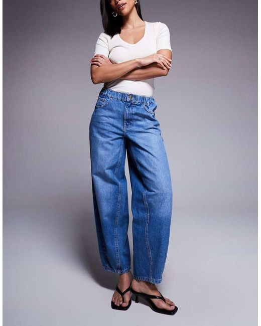 River Island Jeans Met Wijde Ronde Pijpen En Elastische Taille in het Blue