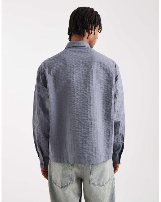 ASOS Blue Boxy Oversized Textured Shirt for men