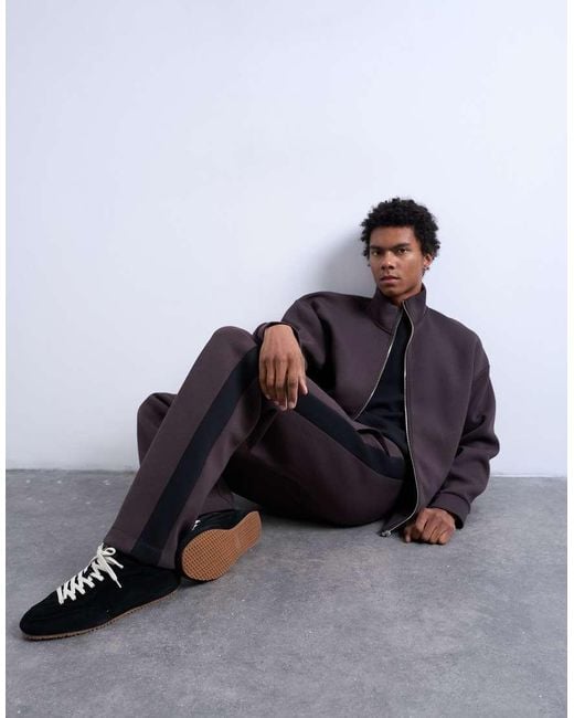 Topman Brown baggy Stripe Panel jogger for men