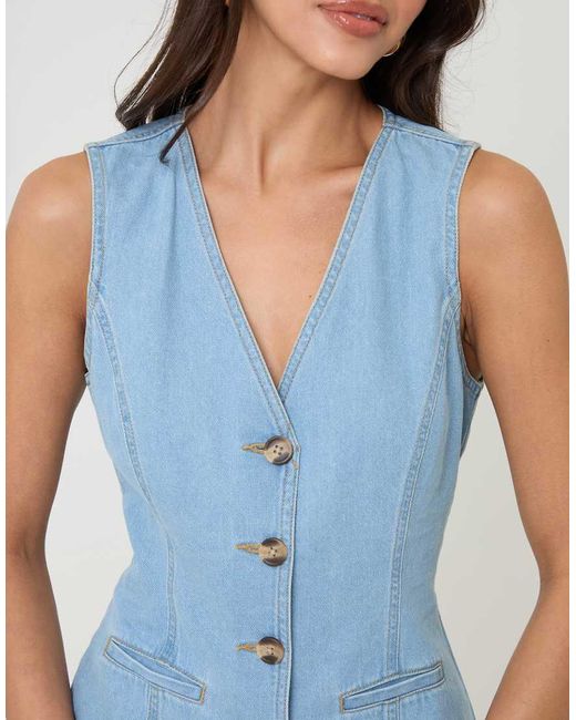 Threadbare Blue Denim Longline V-Neck Waistcoat