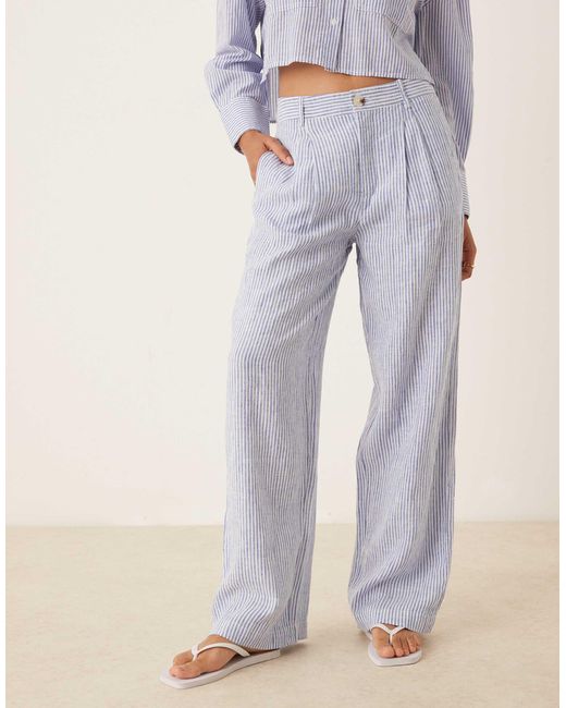 Mango White Linen Mix Stripe Elasticated Waist Trouser Co-ord
