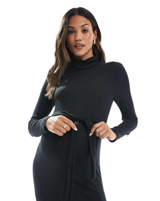 Mama.licious Blue Mamalicious Maternity Jersey Rid Roll Neck Midi Dress