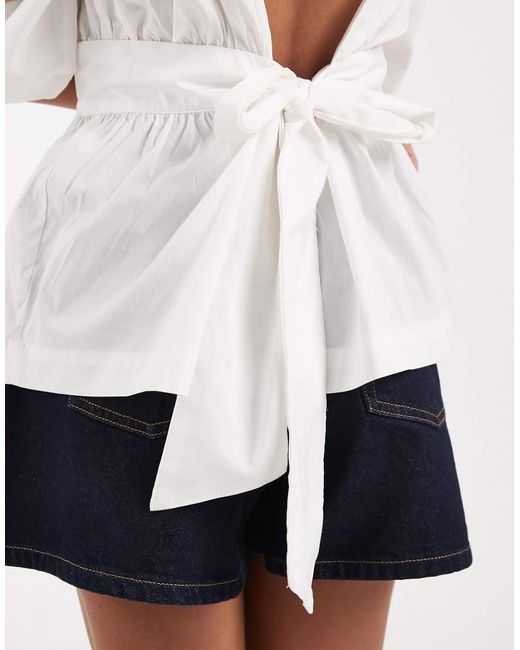 Vero Moda White Poplin Low Bow Back Top