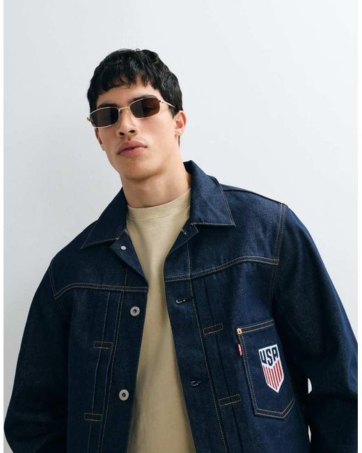Levi's Blue Usa Back Embroidered Denim Jacket for men