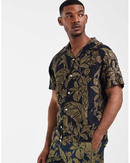 Tommy Hilfiger Black Linen Short Sleeve Shirt Co-ord for men