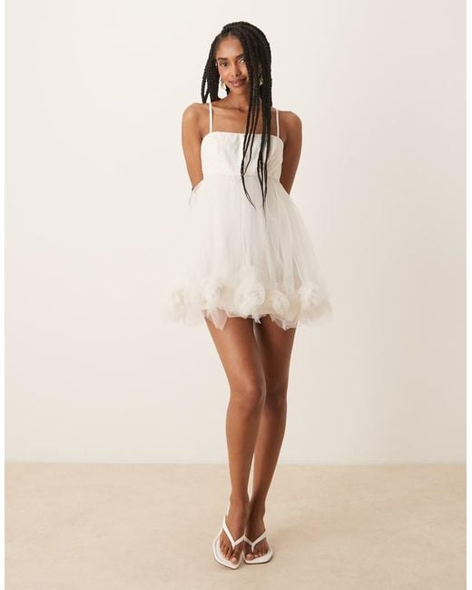 LACE & BEADS Natural Bubble Hem Babydoll Mini Dress