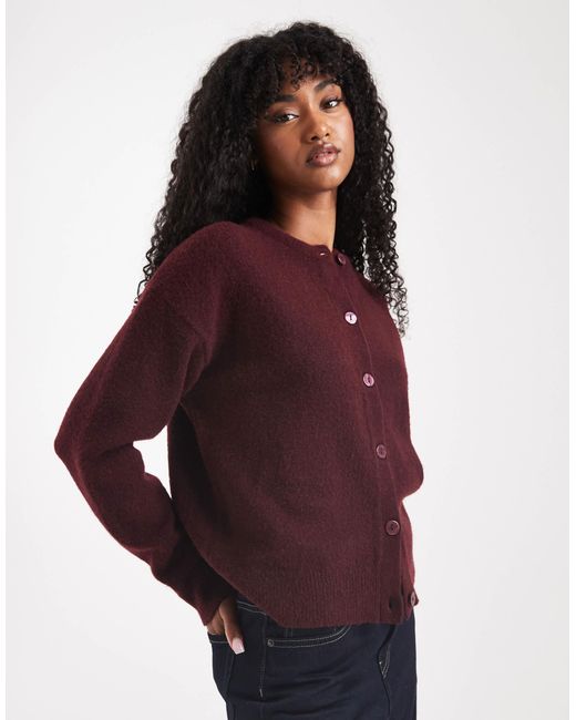 New Look Purple Crew Neck Button Down Cardigan