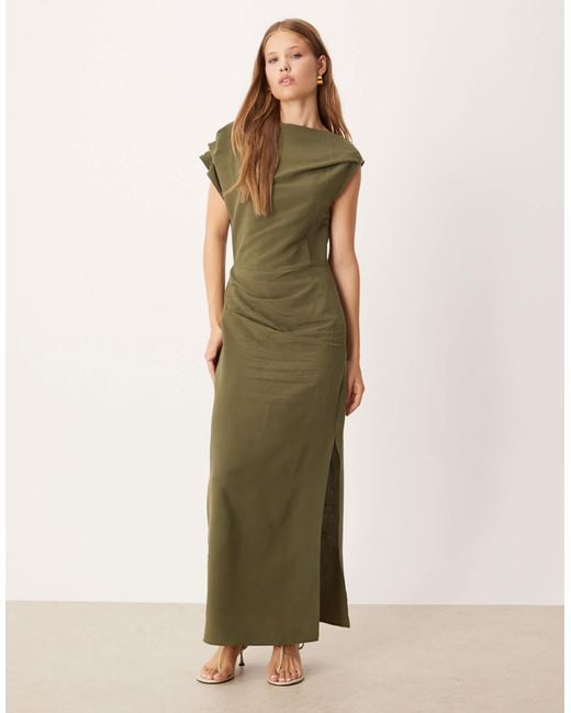 ASOS Green Asymmetric Cowl Front Midi Dress