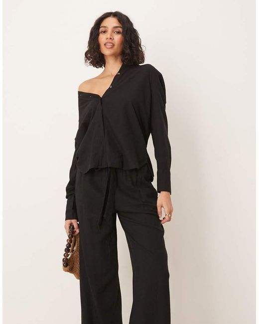 Jdy Black Wide Leg Belted Linen Mix Trousers Co-ord