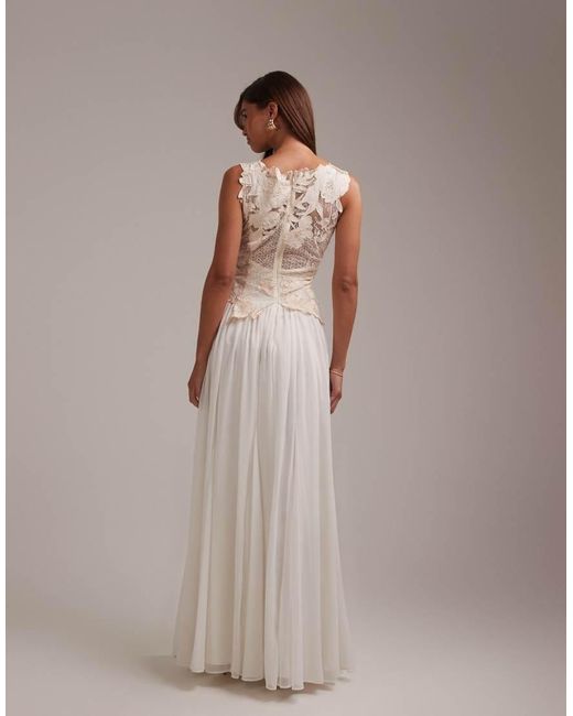 ASOS White Floral Applique Bodice Hybrid Maxi Wedding Dress