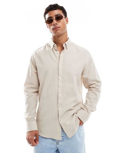 Threadbare – langärmliges hemd in Natural für Herren
