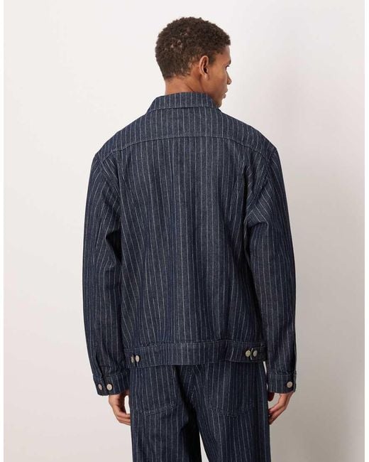 ASOS Blue Co-Ord Striped Denim Jacket for men