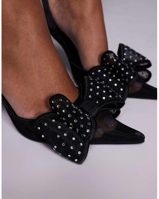Public Desire Brown Trisha Heeled Shoes With Embellished Bow Detail