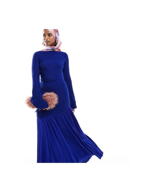 DASKA Blue Pleated Hem Maxi Dress